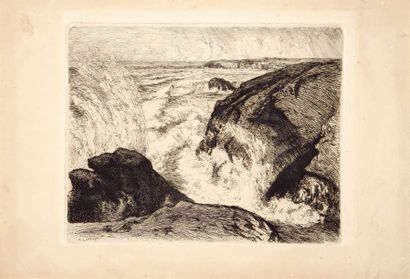 AUGUSTE LEPERE (1849-1918) Grandes marées, rochers de Sion (Vendée). 1907. Eau-forte....