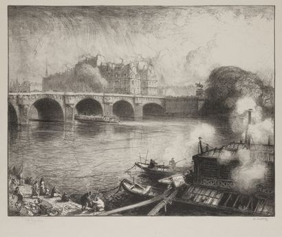 AUGUSTE LEPERE (1849-1918) Haarlem. 1901 ; Quai des Grands-Augustins ; Le Pont-Neuf....
