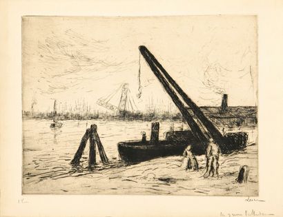 Maximilien Luce (1858-1941) La Grue, Rotterdam. 1908. Eau-forte. 350 x 266. Très...