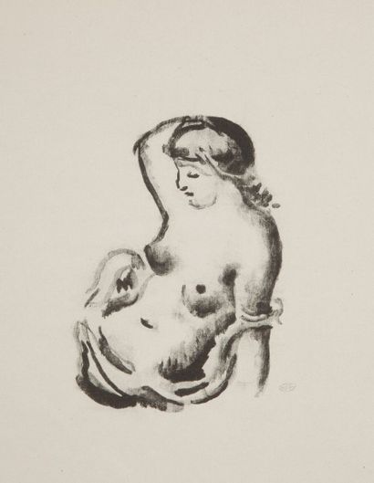 Aristide MAILLOL (1861-1944) Femme assise vue à mi-corps. 1927. Lithographie au lavis....
