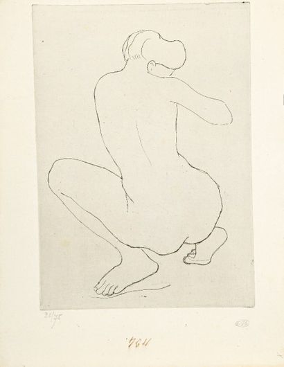 Aristide MAILLOL (1861-1944) Femme accroupie de dos. 1926. Eau-forte. 165 x 235....