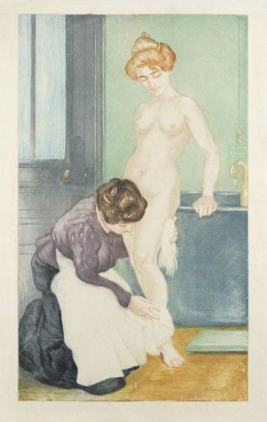 CHARLES MAURIN (1856-1914) Femme sortant du bain. 1901. Eau-forte et aquatinte. 246 x 419....