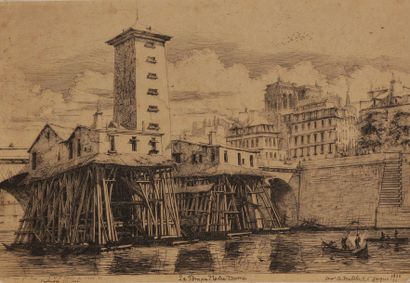 Charles MERYON (1821-1868) La Pompe Notre-Dame. 1852. Eau-forte. 250 x 171. Delteil...