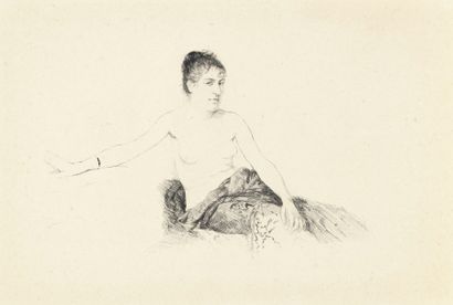 Giuseppe de NITTIS (1846-1884) Étude : femme assise, le torse dénudé. 1913. Eau-forte....