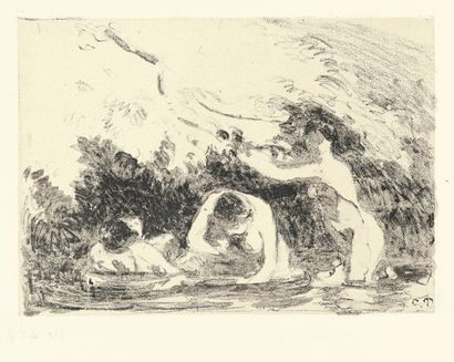 Camille PISSARRO (1830-1903) Baigneuses à l’ombre des berges boisées. 1895. Lithographie....