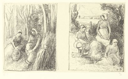Camille PISSARRO (1830-1903) Bûcheronnes ; Groupe de paysannes. Vers 1896. Lithographie....