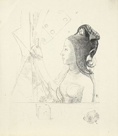 Odilon REDON (1840-1916) Femme au hennin. 1898-1900. Lithographie. 240 x 300. Mellerio...