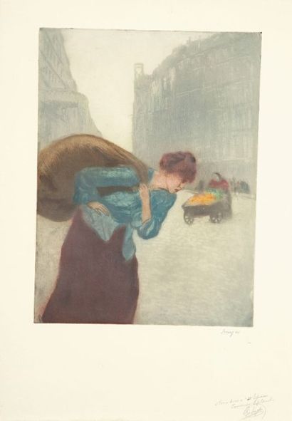 Joaquin Sunyer y Miro (1874-1956) La Rue des Abbesses. Vers 1900. Eau-forte et aquatinte....
