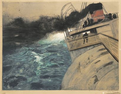 Frits Thaulow (1847-1907) Le Transatlantique. Vers 1898. Aquatinte. 610 x 485. Poulsson...