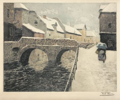 Frits Thaulow (1847-1907) Pont d’Amiens. 1895-1896. Eau-forte et aquatinte. 590 x 475....