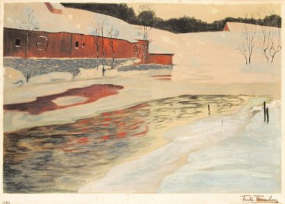 Frits Thaulow (1847-1907) Effet de neige. Eau-forte et aquatinte. 615 x 423. Poulsson 11....