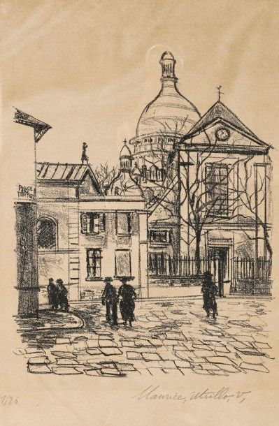 Maurice UTRILLO (1883-1955) La Place du Tertre et le Sacré-Cœur. 1924. Lithographie....