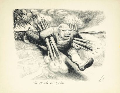 Jean VEBER (1864-1928) La Brute est lâchée. 1914. Lithographie. 500 x 405. Veber...