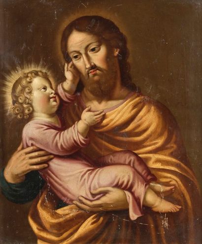 null École FRANCAISE vers 1640
Saint Joseph et l’Enfant Jésus
Cuivre 
28 x 23 cm...