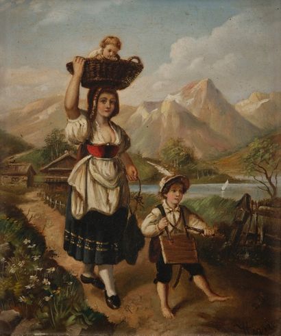 null Johann Baptist KIRNER (1806-1866)
Famille italienne
Huile sur zinc.
Signée en...