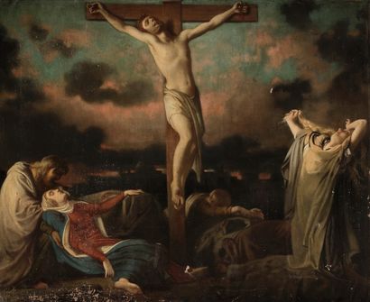 null École FRANCAISE du XIXe siècle
La crucifixion entre la Vierge, Marie-Madeleine...