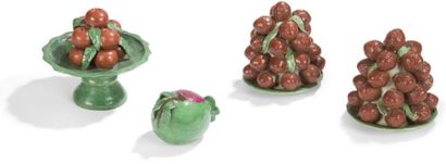null CHINE - XIXe siècle
Quatre groupes en porcelaine émaillée rouge et verte, dont...