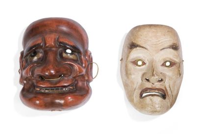 null JAPON - XIXe siècle
Deux masques, l’un du vieillard à la bouche grande ouverte,...