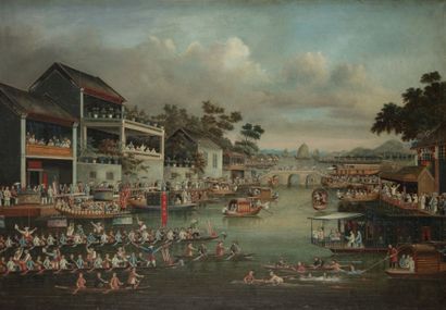 null école cantonaise du XIXe siècle
Fête des bateaux dragons (duan wu) à Canton.
Huile...