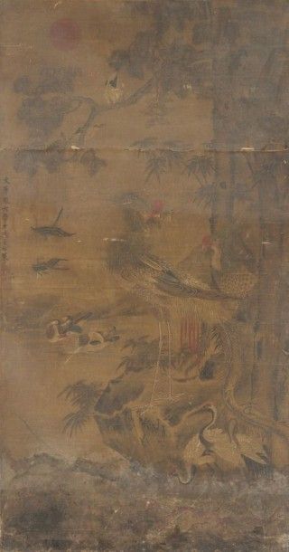 null CHINE - XIXe siècle
Légende de Wu Lun Tu
Encre et couleurs sur soie contrecollée...