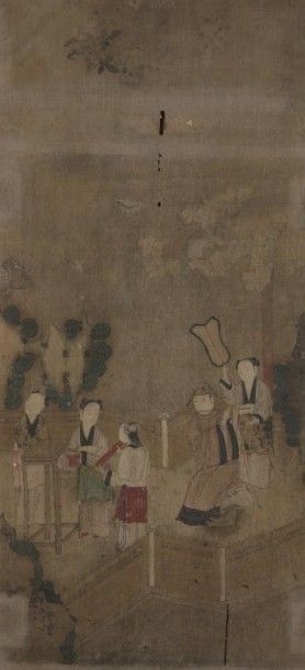 null CHINE - XIXe siècle
Lettré jouant du di entouré de serviteurs
Encre et couleurs...