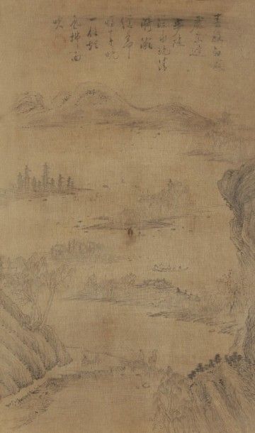 null CHINE - XIXe siècle
Ensemble de six encres sur soie, paysages montagneux. Signé...