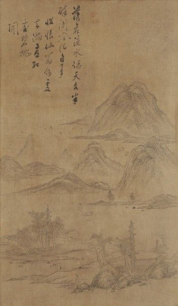 null CHINE - XIXe siècle
Ensemble de six encres sur soie, paysages montagneux. Signé...