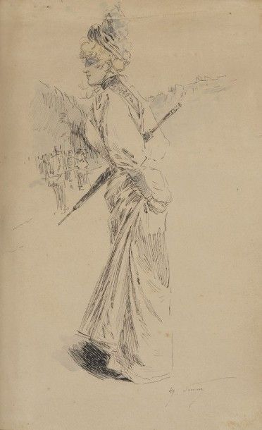 null François-Clément Sommier, dit Henry SOMM (1844-1907)
Élégante à l'ombrelle
Dessin...