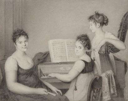 null ÉCOLE FRANÇAISE vers 1800
Concert privé (Clavecin et harpe)
Encre, crayon noir...
