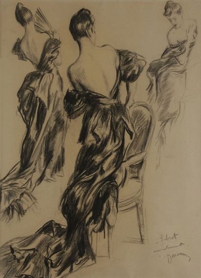 null Etienne Adrien DRIAN (1885-1961)
Étude d'élégantes
Dessin au fusain.
Signé et...