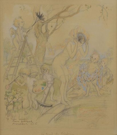  Francisque POULBOT (1879-1946) Le Réveil du printemps, 1926 Dessin au crayon noir...