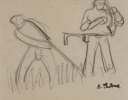  Auguste CHABAUD (1882-1955) Les Faucheurs, vers 1920 Dessin au crayon noir. Porte...