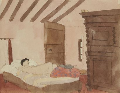  Jean DARQUET (1918-2012) Femme endormi 5 aquarelles. 21 x 27 cm chaque.