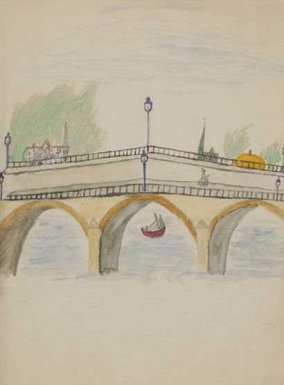 Marie LAURENCIN (1885-1956) Le Pont Aquarelle....