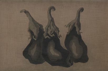  Yokohama O'KIN (1880-1948) Trois aubergines Dessin à la mine de plomb sur papier...