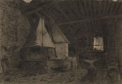 null Eugène CICÉRI (1813-1890)
Intérieur de forge
Pierre noire et estompe.
Signé...