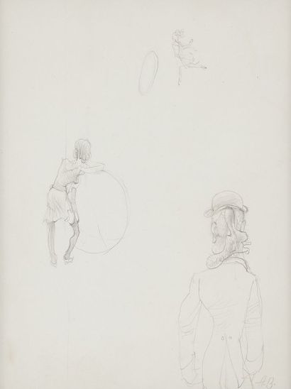 null Hans BELLMER (1902-1975)
Homme au chapeau melon vu de dos et jeunes filles au...