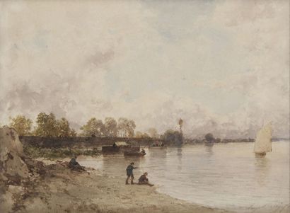 null Eugène CICÉRI (1813-1890)
Pêcheur en bord de mer, 1876
Aquarelle.
Signée et...