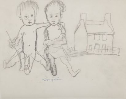 null Léonard Tsuguharu FOUJITA (1886-1968)
Deux enfants devant une maison (Foujita...