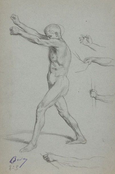 null Alexandre BIDA (1823-1895)
Étude d'homme avec reprises des bras
Crayon noir...