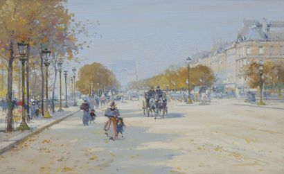  Eugène GALIEN-LALOUE dit Jacques LIÉVIN (1854-1941) Paris, les Champs-Elysées Gouache....