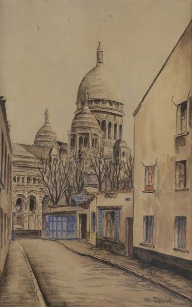 Auguste JOUVE (1846-c.1905) Montmartre Aquarelle....