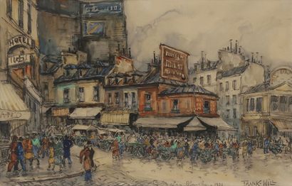 null FRANK-WILL (1900-1951)
Paris, place Blanche, 1931
Dessin au crayon noir et aquarelle.
Signé,...