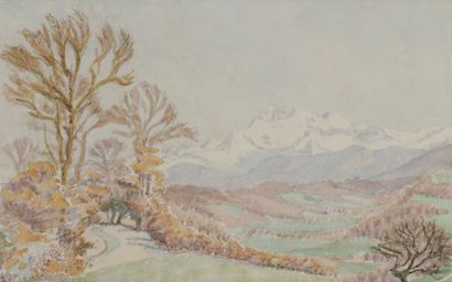 null Charles LACOSTE (1870-1959)
Vue des Pyrénées
Aquarelle.
Signée en bas à gauche.
12...