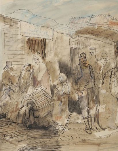 null Edy LEGRAND (1892-1970)
Scène de rue à Xanthi, Macédoine, 1953
Encre et aquarelle.
Signée...
