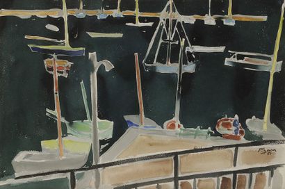 null Edouard PIGNON (1905-1993)
Balcon sur le port de Sanary, 1951
Aquarelle.
Signée...