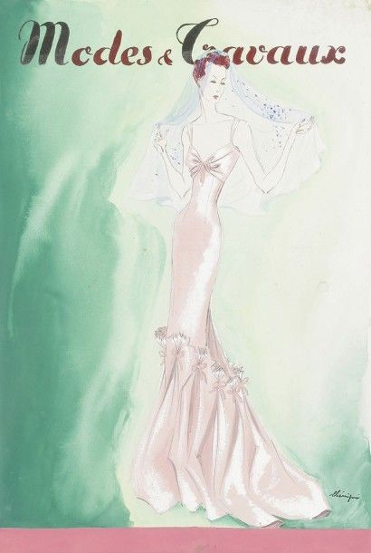 null Léon BENIGNI (1892-1948)
Robe du soir de Robert Piguet, 1939
Gouache.
Signée...