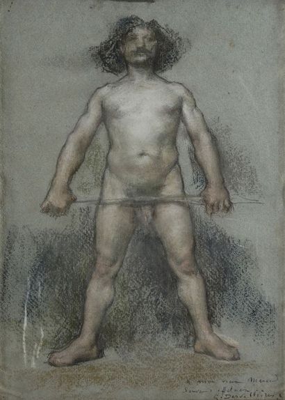 null Georges DESVALLIERES (1861-1950)
Étude d'homme en pied tenant un sabre
Pastel...