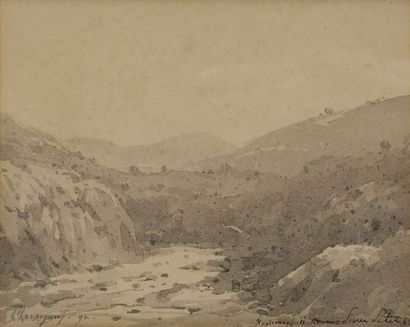 null Henri Joseph HARPIGNIES (1819-1916)
Rivière et vallon, 1892
Dessin au lavis...