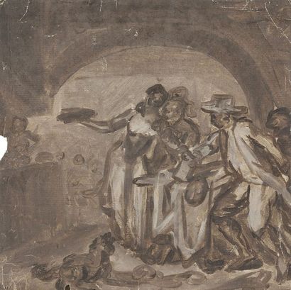 null ÉCOLE de Jean-Baptiste GREUZE (1725-1805)
Intérieur de taverne animé
Gouache...